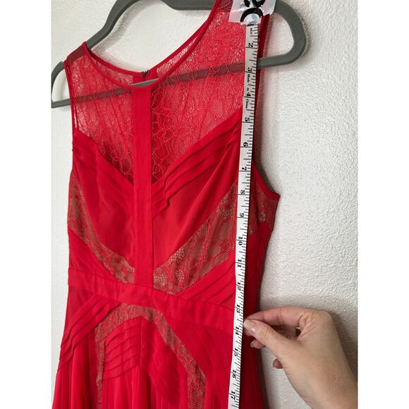 BCBGMAXAZRIA Raya Red Sleeveless Chevron Pleated Lace Dress 6 - Picture 13 of 16